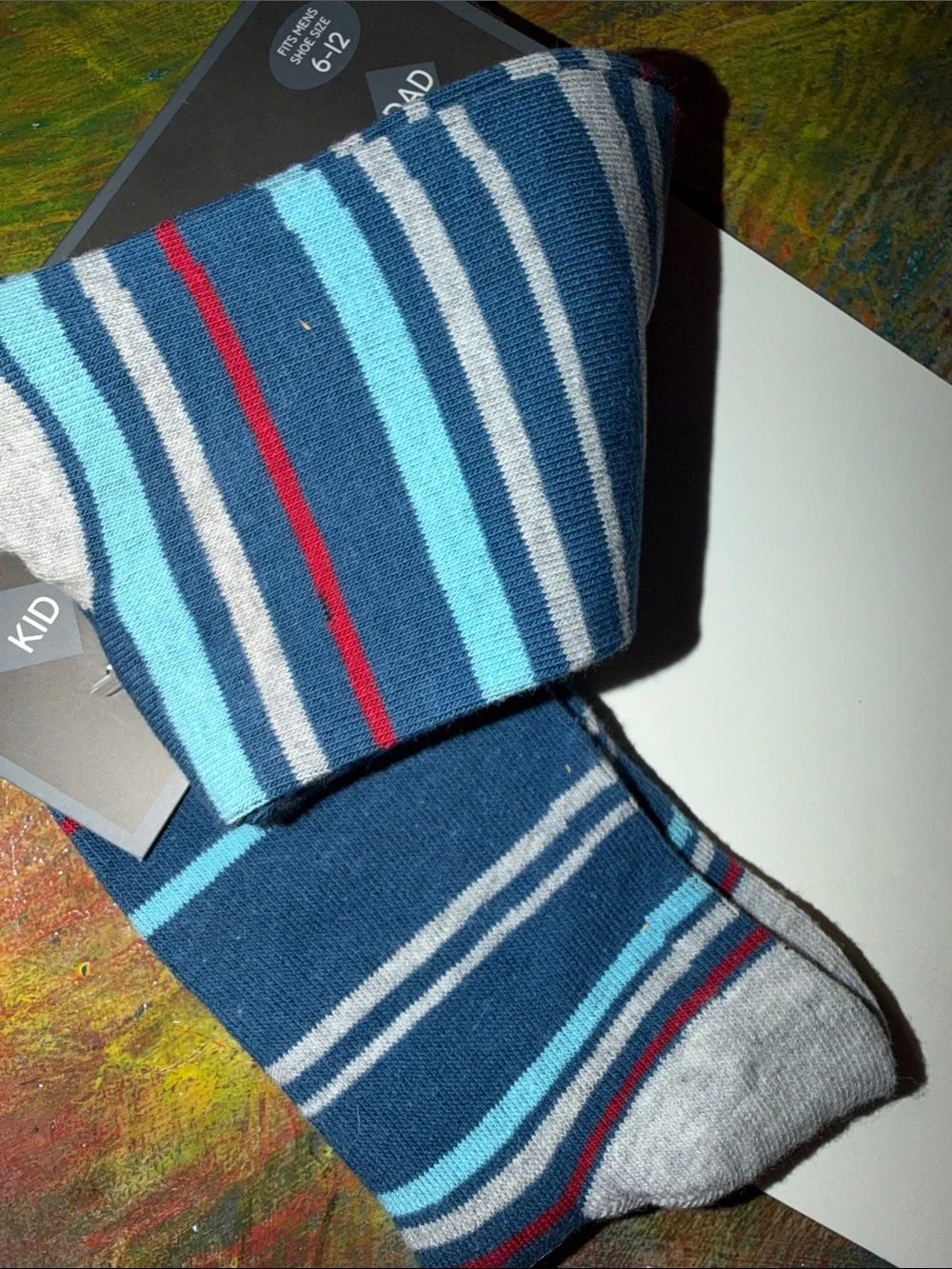 Royal Class Daddy & Me 2 Pair Crew Socks - Striped Gray Kid & Dad 2 Set NEW